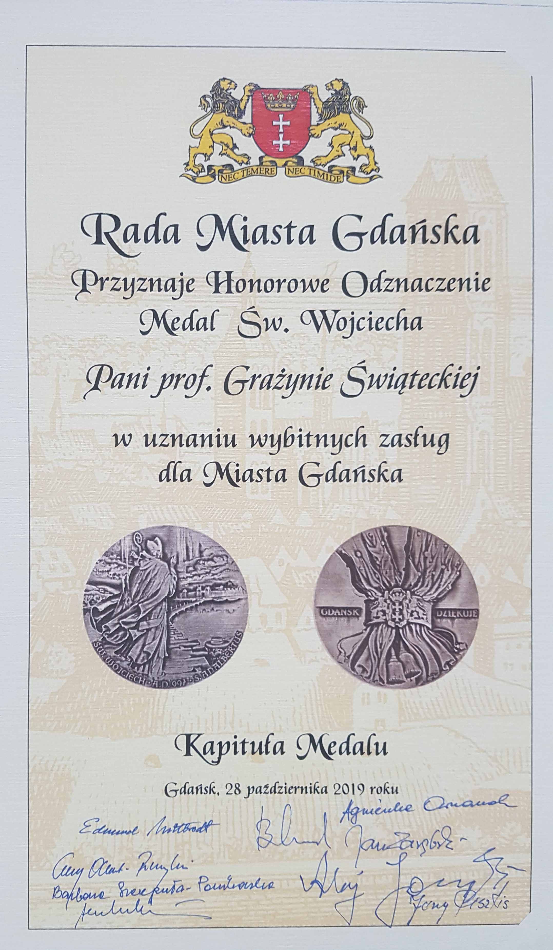 rmg dyplom medal sw wojciecha